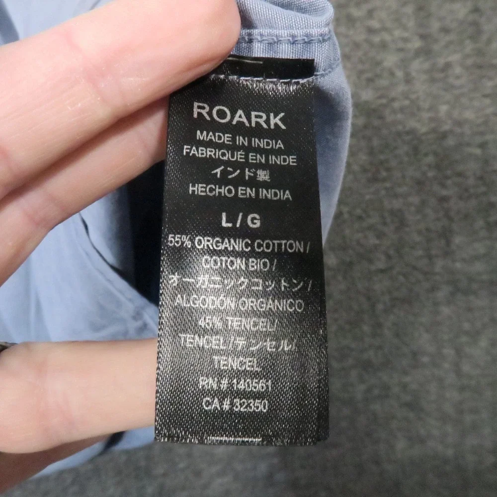 Roark Made to Fade Button Up Shirt L Blue Organic Cotton  Short Sleeve Coastal